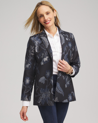 Chico's Floral Jacquard Blazer In Blue Size Xl |  In Navy Blue