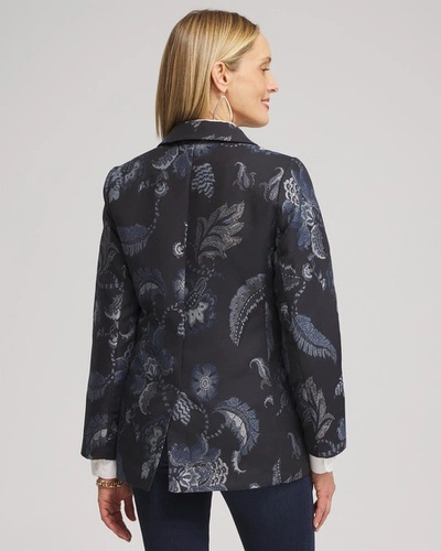 Chico's Floral Jacquard Blazer In Blue Size Xl |  In Navy Blue