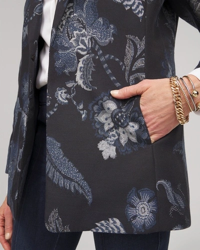 Chico's Floral Jacquard Blazer In Blue Size Xl |  In Navy Blue