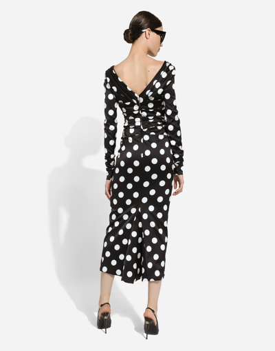 Shop Dolce & Gabbana Satin Midi Dress With Polka-dot Print: