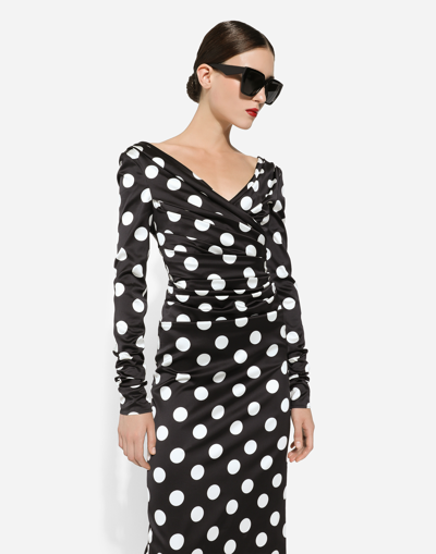 Shop Dolce & Gabbana Satin Midi Dress With Polka-dot Print: