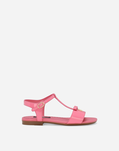 Shop Dolce & Gabbana Patent Leather Sandals In Pink