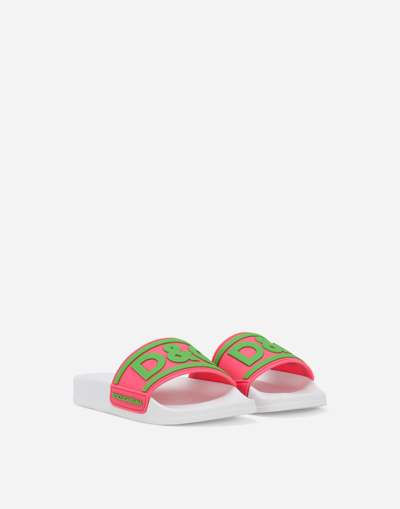 Dolce & Gabbana Rubber Beachwear Sliders In Pink