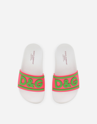 Dolce & Gabbana Rubber Beachwear Sliders In Pink