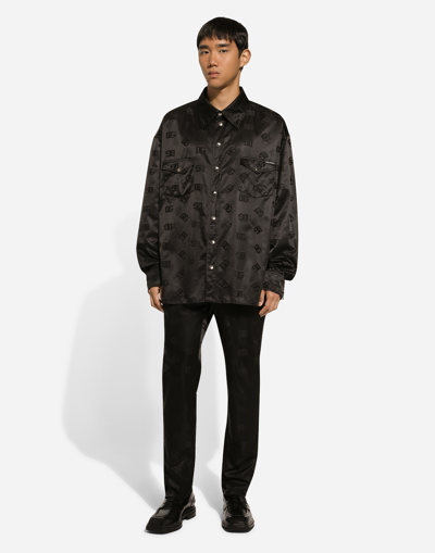 Shop Dolce & Gabbana Silk Jacquard Shirt With Dg Monogram In Black