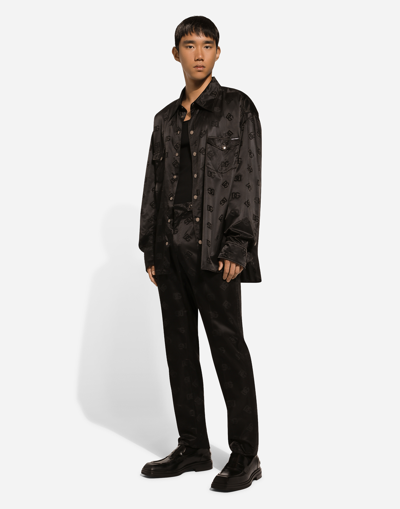 Shop Dolce & Gabbana Silk Jacquard Shirt With Dg Monogram In Black