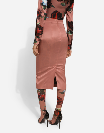 Shop Dolce & Gabbana Silk Satin Midi Skirt In Pink
