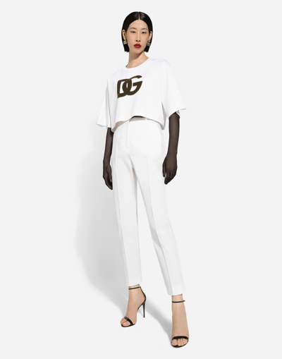 Dolce & Gabbana High-waisted Gabardine Trousers In White
