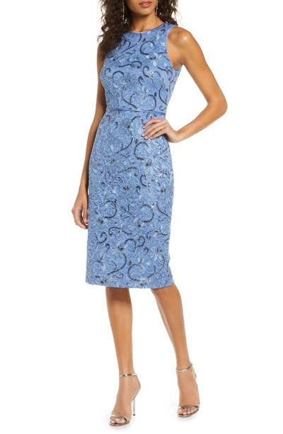 Shop Vince Camuto Sequin Lace Sleeveless Sheath Dress In Periwinkle