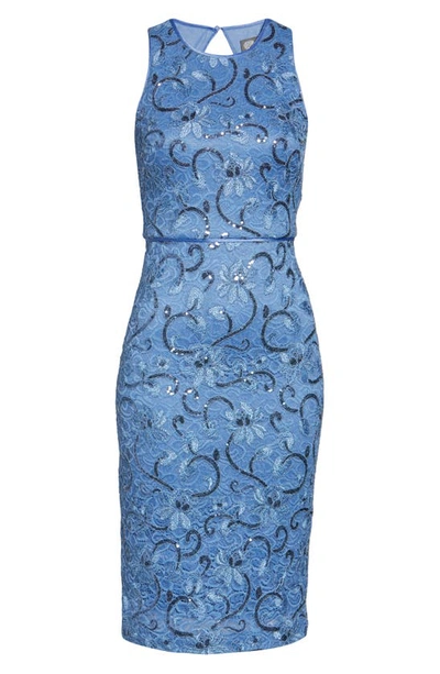 Shop Vince Camuto Sequin Lace Sleeveless Sheath Dress In Periwinkle