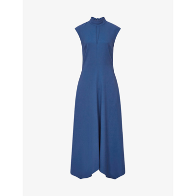 Reiss Womens Green Livvy A-line Stretch-crepe Midi Dress In Blue
