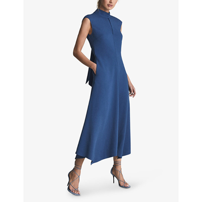 Reiss Womens Green Livvy A-line Stretch-crepe Midi Dress In Blue