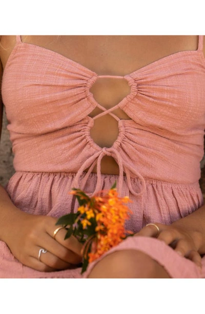 Shop Roxy Jasmine Breeze Lace-up Keyhole Cutout Minidress In Ash Rose