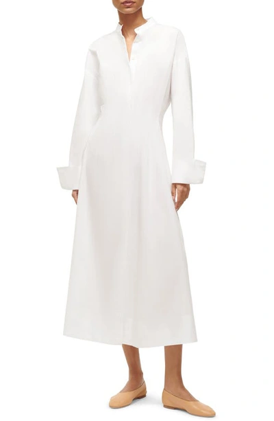 Shop Staud Lorenza Long Sleeve Stretch Cotton Shirtdress In White