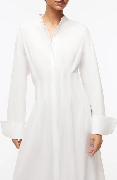 Shop Staud Lorenza Long Sleeve Stretch Cotton Shirtdress In White