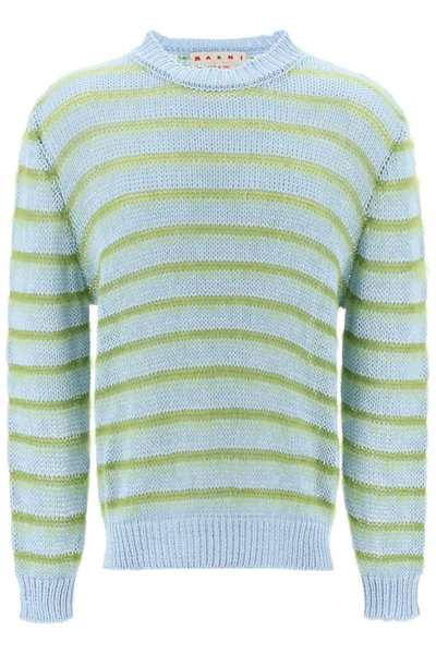 Shop Marni Sweater In Striped Cotton And Mohair In Multicolor