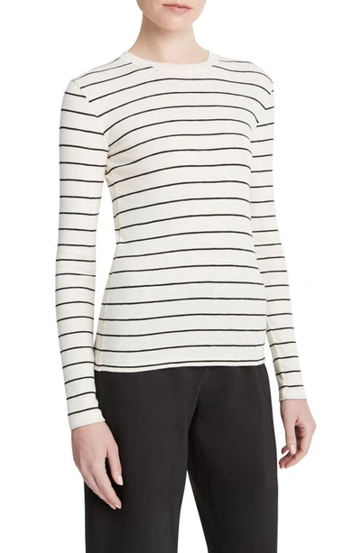 Shop Vince Stripe Long Sleeve Cotton & Modal Crewneck Top In Black Combo