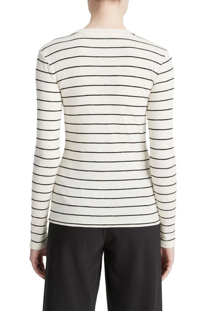 Shop Vince Stripe Long Sleeve Cotton & Modal Crewneck Top In Black Combo