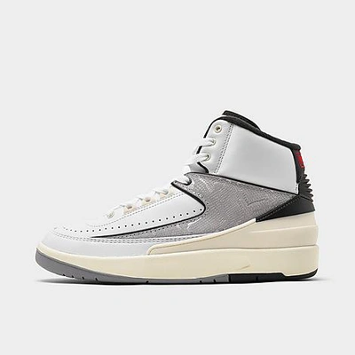 Shop Nike Big Kids' Air Jordan Retro 2 Basketball Shoes In White/fire Red/black/sail/cement Grey