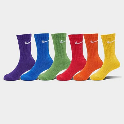 Shop Nike Little Kids' Basic Crew Socks (3-pack) Size 4/5 In Red/orange/yellow/green/blue/purple