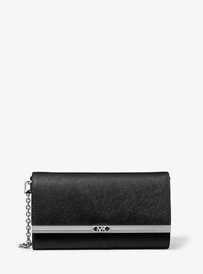 Shop Michael Kors Mona Large Saffiano Leather Clutch In Black