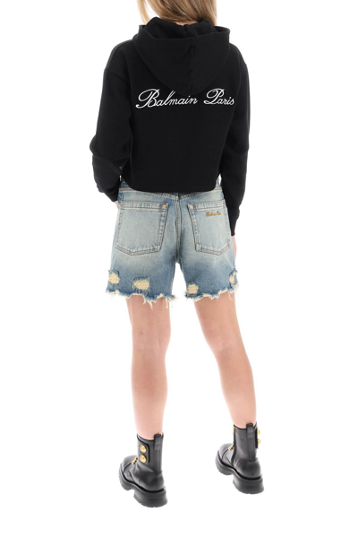 Shop Balmain Cropped Hoodie With Logo Embroidery
