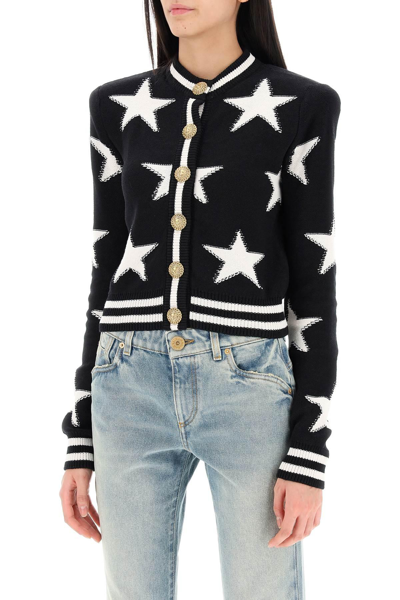 Shop Balmain Cropped Cardigan With Star Motif