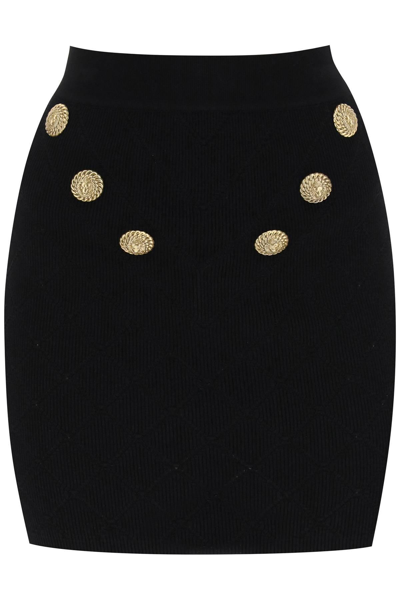 Shop Balmain Knitted Mini Skirt With Embossed Buttons