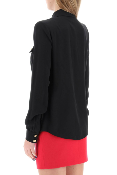 Shop Balmain Silk Shirt With Padded Shoulders