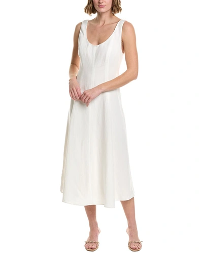 Shop Vince Paneled Linen-blend Dress In Beige