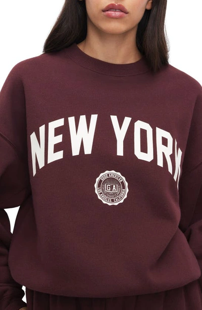 Shop Good American New York Brushed Fleece Graphic Sweatshirt In Malbec003