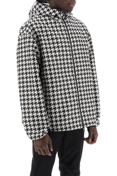 Shop Burberry Houndstooth Windbreaker Jacket In White,black