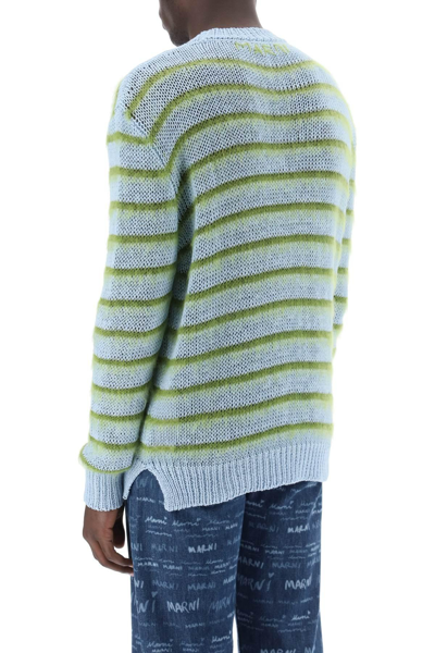 Shop Marni Sweater In Striped Cotton And Mohair In Light Blue,green