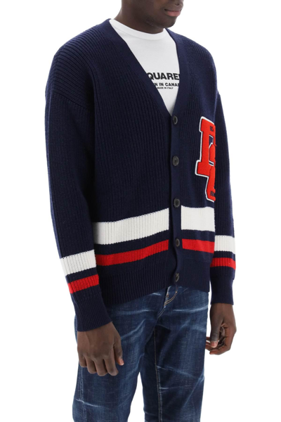 Shop Dsquared2 Varsity Cardigan With D2 Patch In Blue