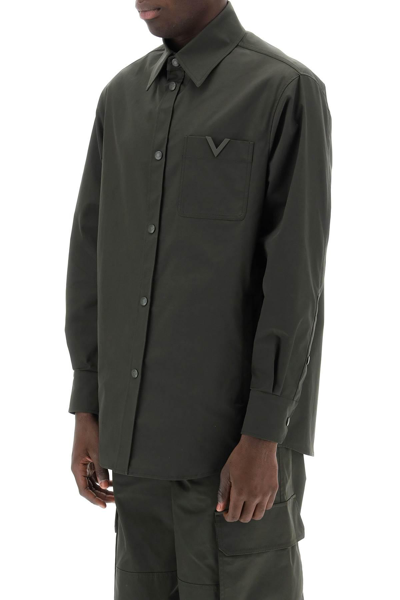 Valentino Snap-up Overshirt In Stretch Nylon In Khaki