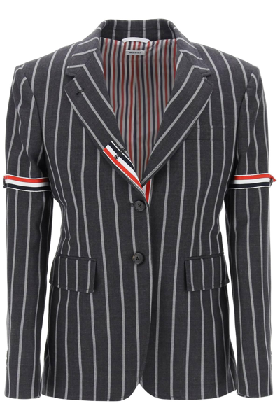Shop Thom Browne Striped Single-breasted Jacket In Grey