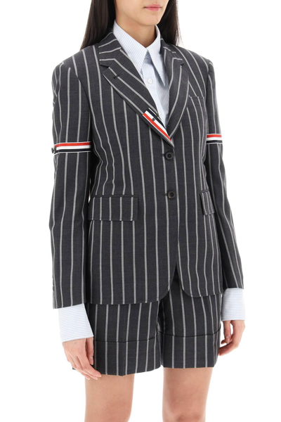 Shop Thom Browne Striped Single-breasted Jacket In Grey