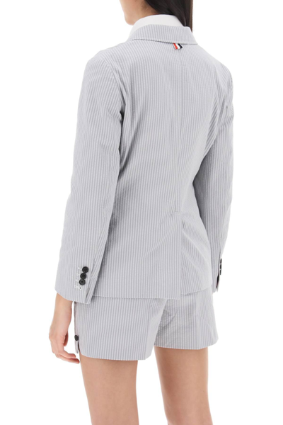 Shop Thom Browne Seersucker Single-breasted Jacket In Grey