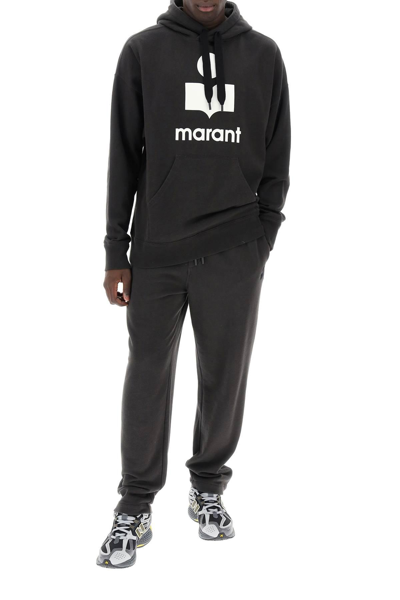 Shop Marant Miley Flocked Logo Hoodie In Black,grey