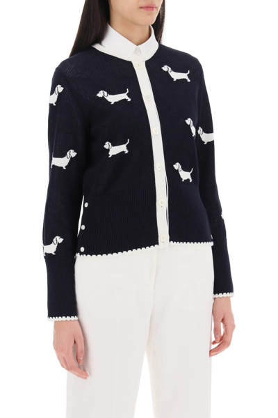 Shop Thom Browne Hector Cardigan In Pointelle Knit In Blue,white