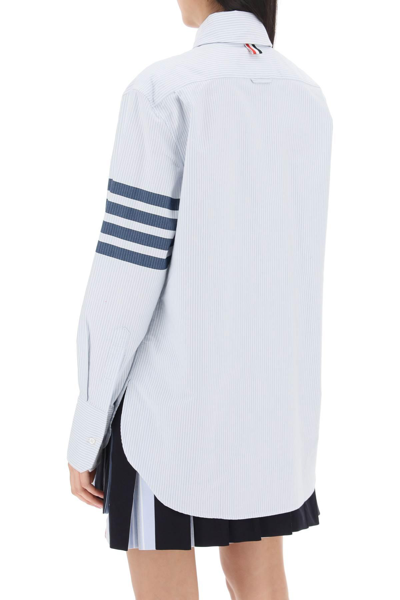 Shop Thom Browne Striped Oxford Shirt With Pointed Collar In White,light Blue