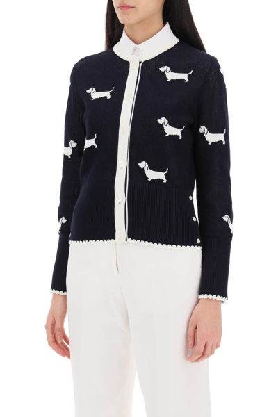 Shop Thom Browne Hector Cardigan In Pointelle Knit In Blue,white