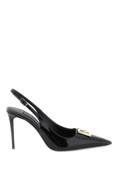 Shop Dolce & Gabbana Glossy Leather Lollo Slingback Pumps In Black