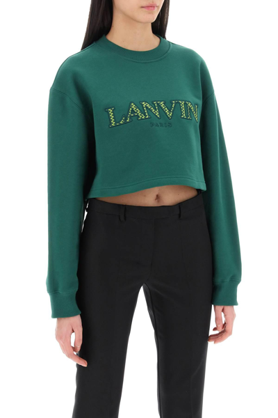 Shop Lanvin Cropped Sweatshirt With Embroidered Logo Patch In Green