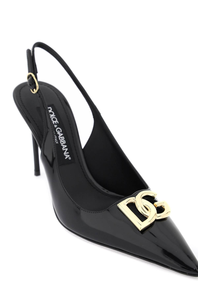 Shop Dolce & Gabbana Glossy Leather Lollo Slingback Pumps In Black