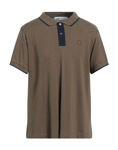 Shop Trussardi Man Polo Shirt Military Green Size 3xl Cotton