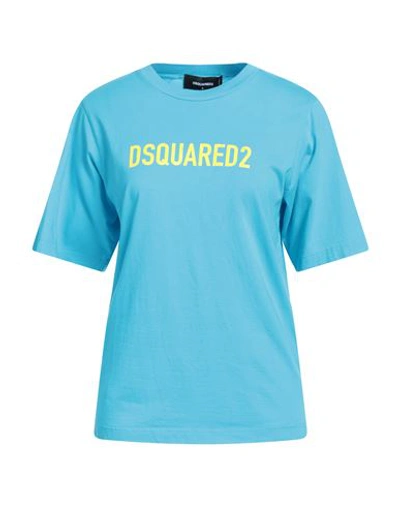 Shop Dsquared2 Woman T-shirt Azure Size M Cotton In Blue