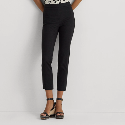 Shop Lauren Ralph Lauren High-rise Cotton-blend Cropped Pant In Black