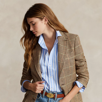 Shop Ralph Lauren Plaid Linen-silk Blazer In Brown Multi Check