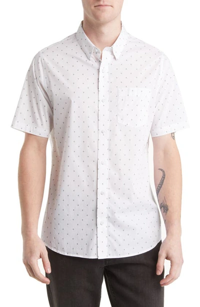 Shop Travis Mathew Better Not Diamond Print Short Sleeve Button-up Shirt In White